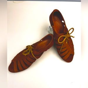 L'Amour Des Pieds Bellina Brown Coffee Nubuck Wedge Snadals Lace Up 6.5